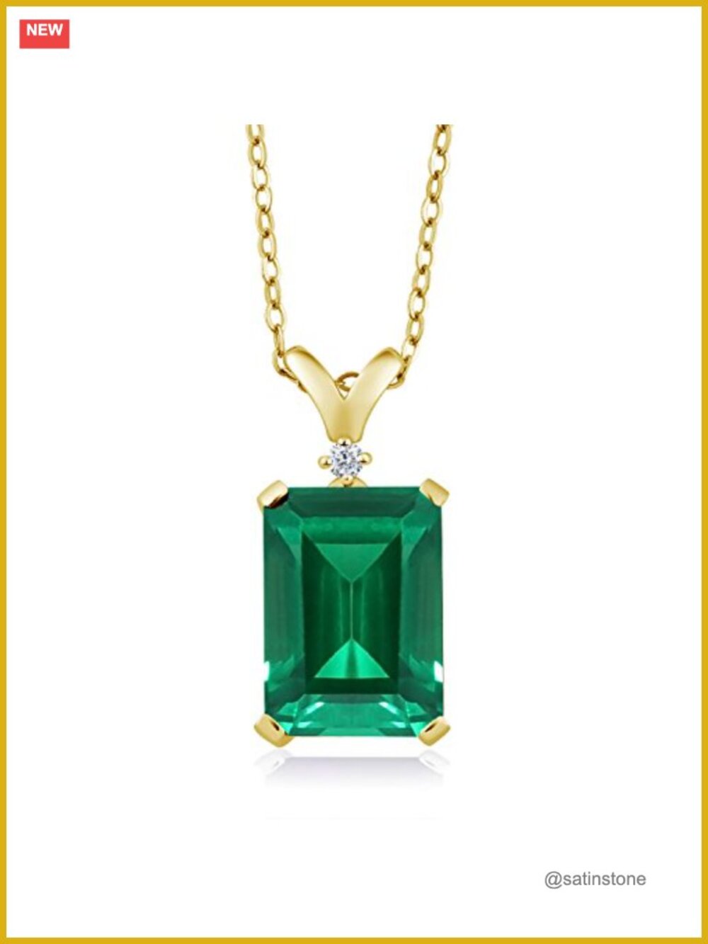 18K Yellow Gold Plated Sterling Silver Emerald Cut Birthstone Pendant Necklace
